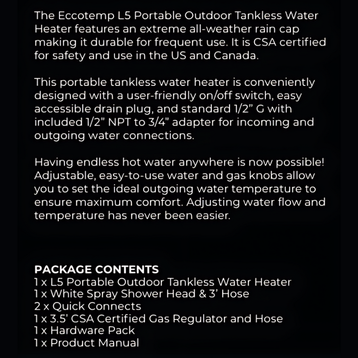 L5 Portable Outdoor Tankless Water Heater