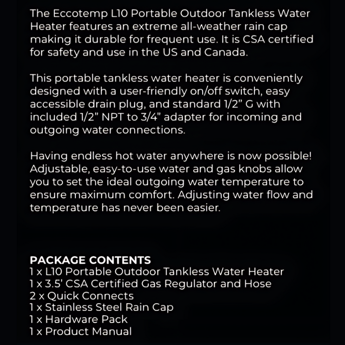 L10 Portable Outdoor Tankless Water Heater