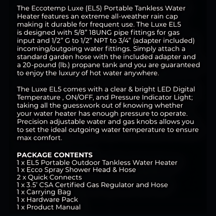 Luxé EL5 Portable Outdoor Tankless Water Heater