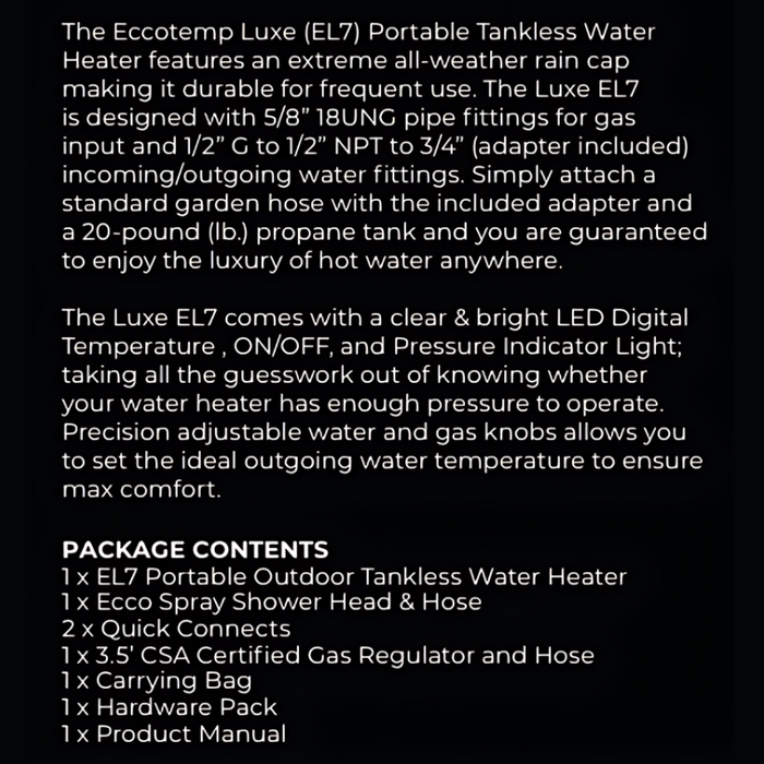 Luxé EL7 Portable Outdoor Tankless Water Heater