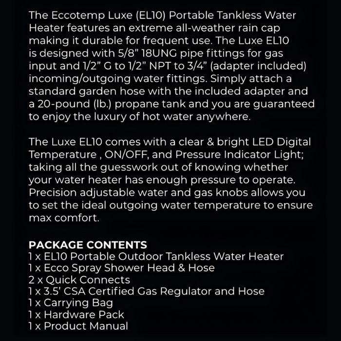 Luxé EL10 Portable Outdoor Tankless Water Heater