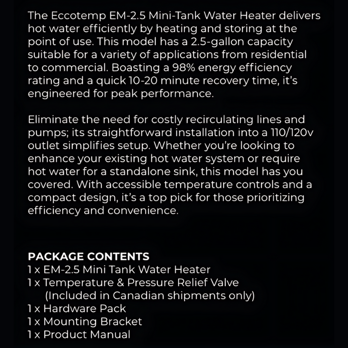 EM-2.5 Gallon Electric Mini Tank Water Heater