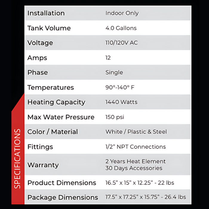 EM-4.0 Gallon Electric Mini Tank Water Heater